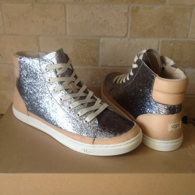 UGG OLIVE GLITTER Rib Knit Collar Pink High Top Sneakers Size 9.5