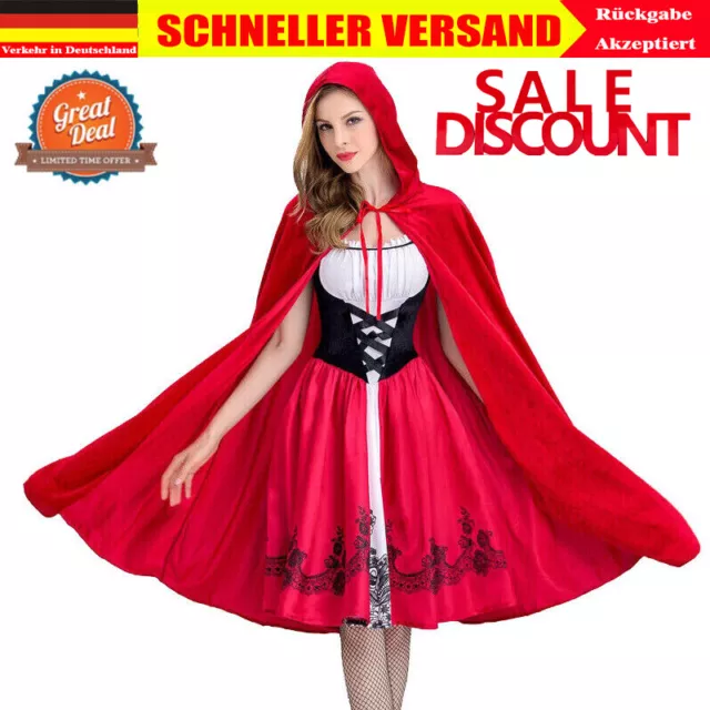 Erwachsene Damen Rotkäppchen Cosplay Kleid Cape Fancy Party Kostüms