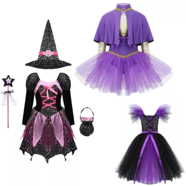 Girls Witch Showman Costumes Outfit Fancy Dress Cosplay Kids Carnival Halloween