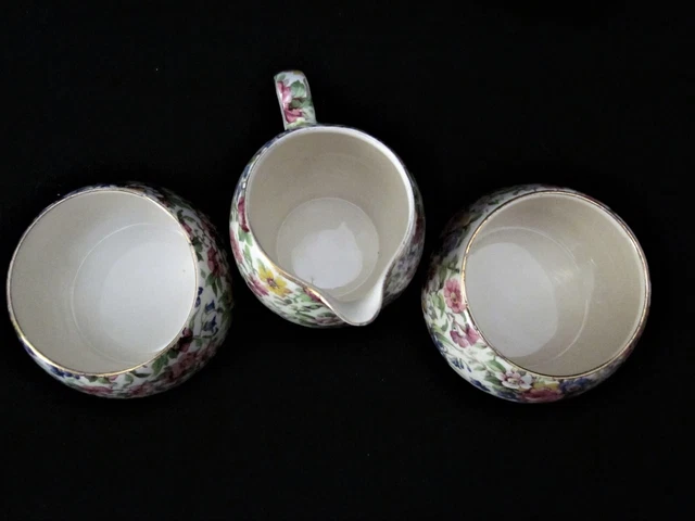 Vintage Royal Winton Grimwades "Summertime" Chintz Creamer and 2 Open Sugars 3