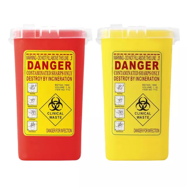 2PCS Sharps Container Biohazard Needle Disposal     Waste Bin 1L