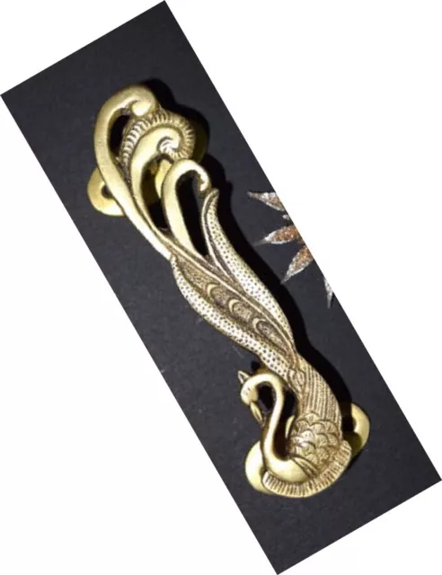 7'' Inches Bird Handle Brass Dancing Peacock Door Pull Oval Shape Base EK798