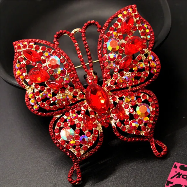Red Bling Rhinestone Flower Butterfly Fashion Women Charm Lady Brooch Pin Gifts