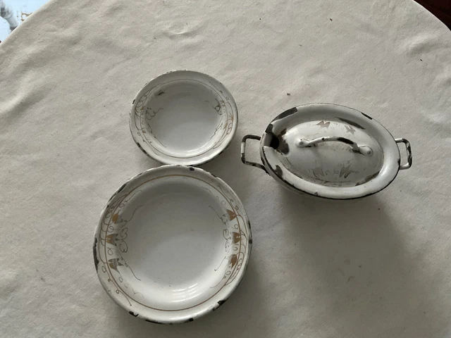 Dinette Ancienne En Tôle émaillée Bleue – Motifs Géométriques Vintage, Fabrication Française
