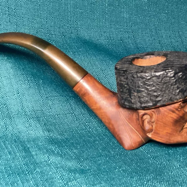 Vintage HAND CARVED Figural PIPE signed BRUYERE FINE Wood