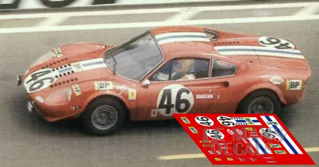 Decals Ferrari Dino 246 GT Le Mans 1972 46 1:32 1:43 1:24 1:18 slot calcas