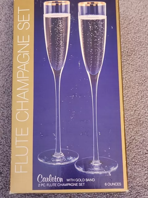 Vajilla de regalo de cristal de colonia - 2 piezas Juego de champán flauta con banda dorada - nuevo en caja