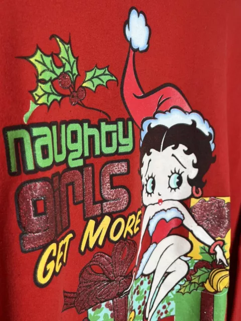 Vintage 2003 Betty Boop Christmas Sweatshirt “Naughty Girls Get More” Red Size L 2