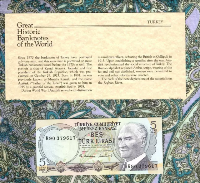 Great Historic Banknotes Turkey 5 Lira 1970 UNC P 185 Prefix K