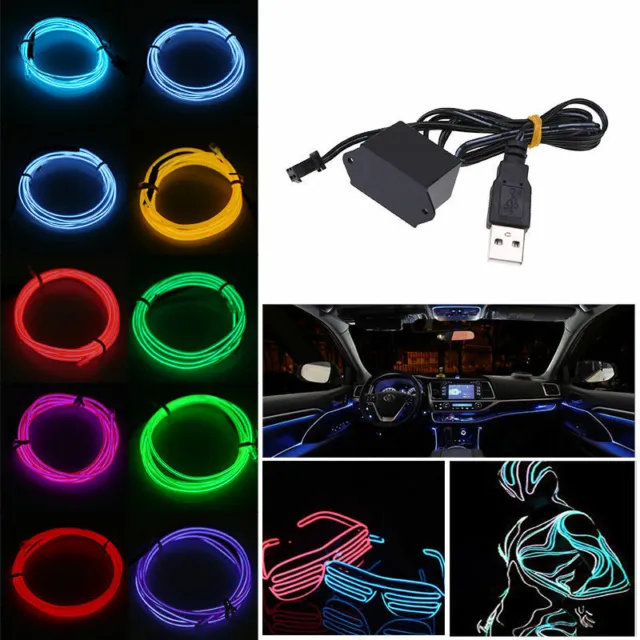 Neon LED Light Glow EL Wire String Strip Rope Tube Decor Party +USB Controller