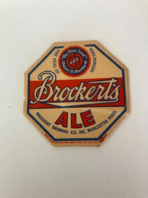 Brockert's Ale Coaster from Brockert Brewing Co. Inc. Worcester Mass.