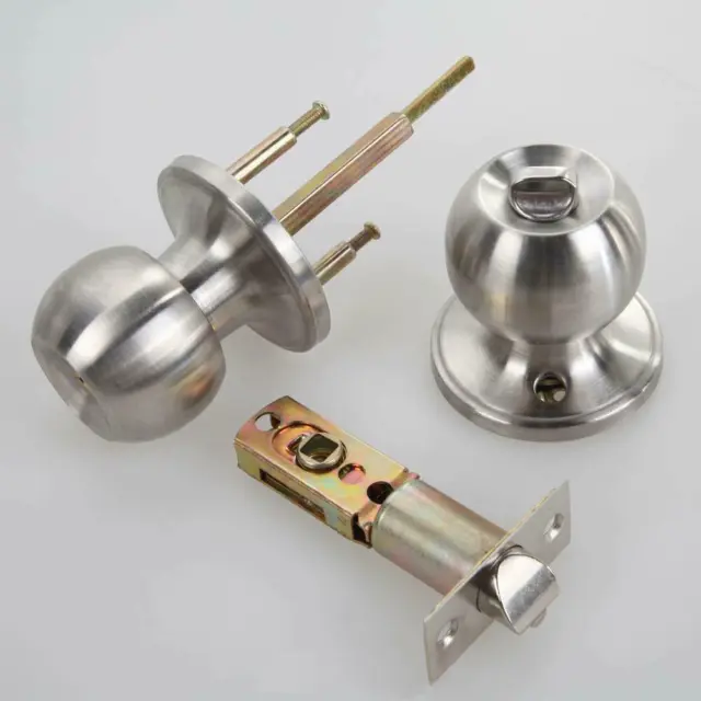 Stainless Steel Round Door Knobs Handle Entrance Passage Lock W/ Keys SILVER NGL