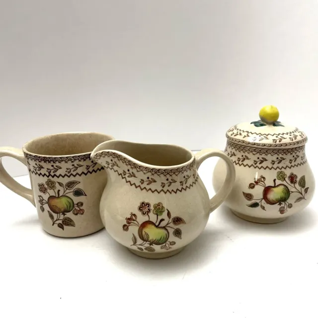 English Sugar Bowl & Creamer Apple Design  w Coffee Mug,   -  Made in England