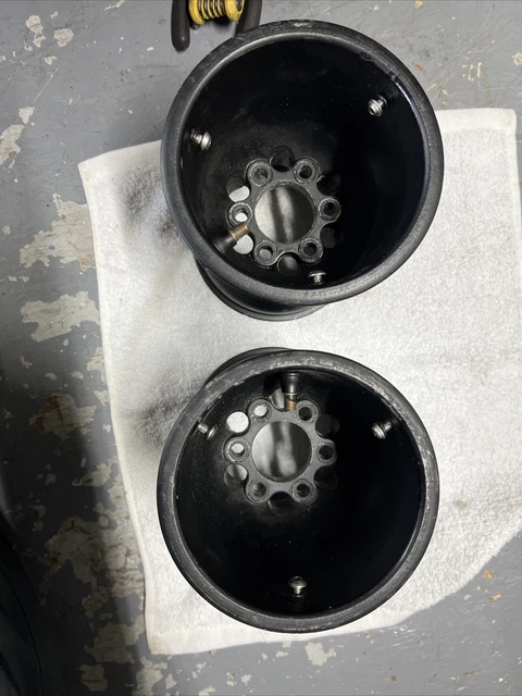 Two 5” diameter Birel magnesium 180mm go kart racing wheels