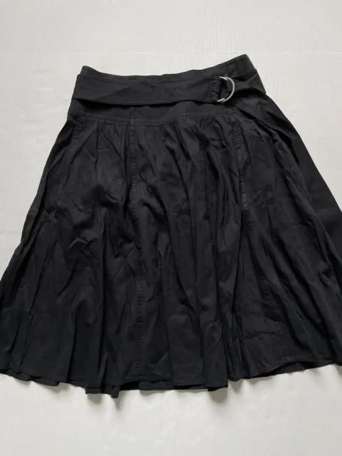 Theory Skirt Womens 6 Black Pleated Belted Kiara Linen Blend Lined A Line