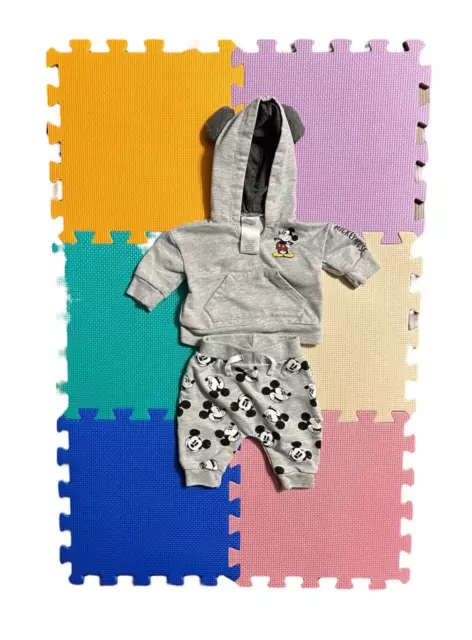 Disney Baby NB Mickey Mouse Hoodie with Mouse ears and Sweatpants Gray