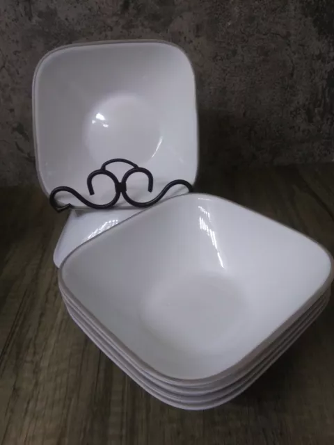 5-Corelle SOUP/CEREAL BOWL Square 6.5" Midnight Garden Square w/Tan Rim