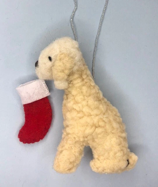BEDLINGTON TERRIER  with CHRISTMAS STOCKING - PART NEEDLE FELTED DOG