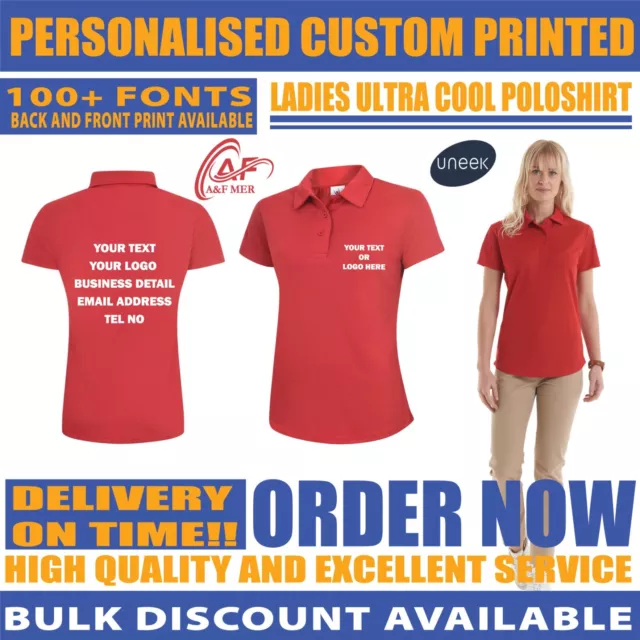 Personalised Custom Ladies Ultra Cool Polo Shirt Your Text Logo Unisex UC126