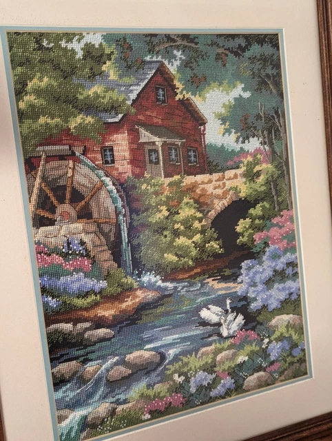 Corriente de arte con aguja enmarcada paisaje arte popular país hecho a mano completo
