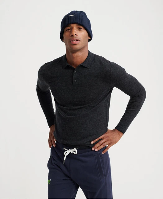 SUPERDRY MENS EDIT Merino Long Sleeve Polo Shirt EUR 28 73