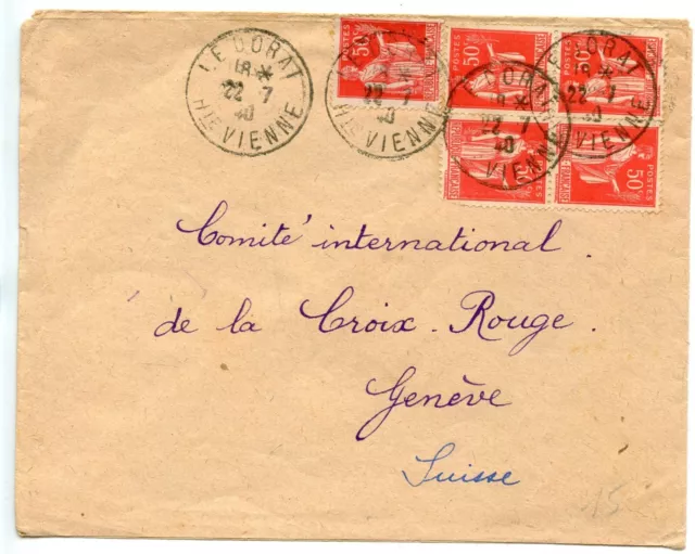 Lettre Timbre Bloc De 4 N° 283 /// Le Dorat Pour Geneve Suisse 1940