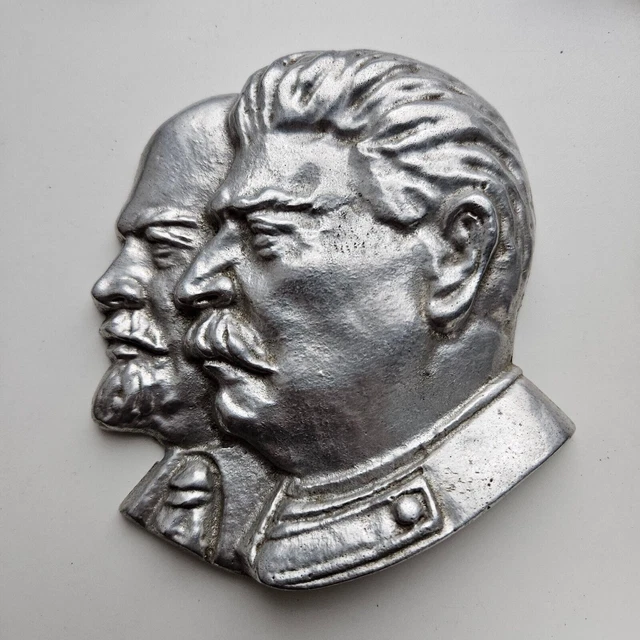 PIASTRA BUSTO BASSORILIEVO IN METALLO RUSSO STALIN LENIN ORIGINALE URSS 130 mm