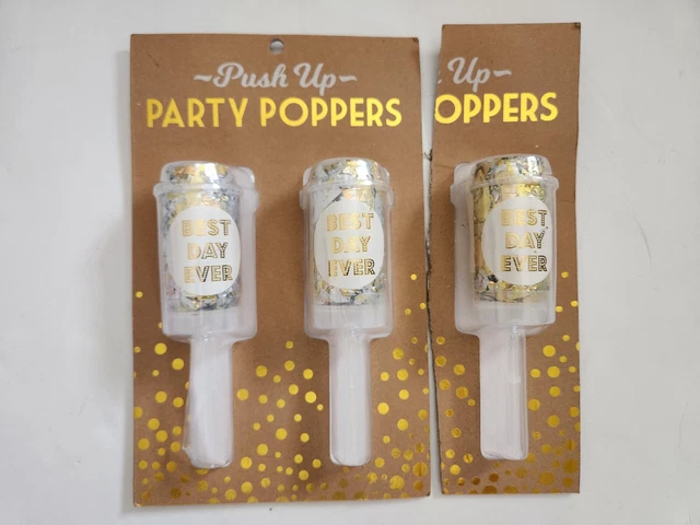 Lot 3 Push up Pops Party Confetti Poppers Silver Gold Best Day Ever