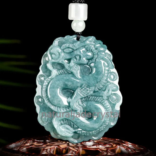 Certified Icy Blue Water Burma Natural A Jade jadeite Pendant Dragon