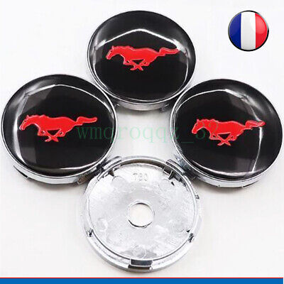 4x 60mm Pour Mustang Auto Badge Alliage Capuchons De Moyeu De Jante Noir + Rouge