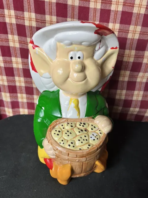 VINTAGE Ernie the Keebler Elf 11.5" Ceramic Cookie Jar Canister 2 Piece Lid 1989