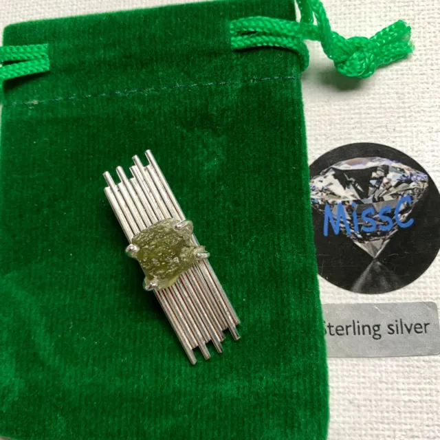 Natural Moldavite 4.000 Grams Freeform 925 Sterling Silver Pendant