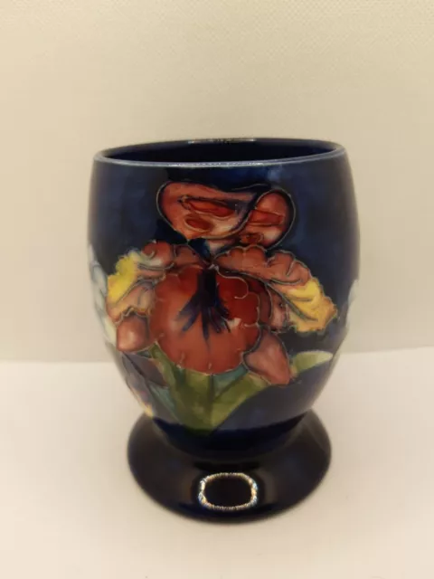 Moorcroft Cobalt Blue Orchid pottery vase footed 4.25"