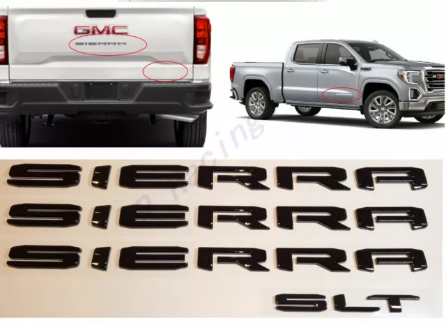 4PC Set GLOSS BLACK 2019+ GMC SIERRA SLT LETTER EMBLEM 1500 2500 3500 AT4 DENALI