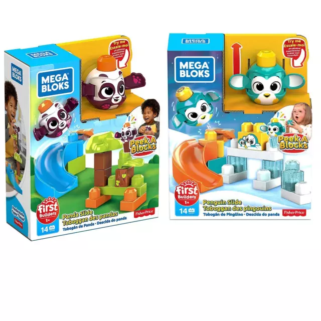 Mega Bloks Peek-a-Blocks Animal Slide Building Set Panda Penguin 14 Pieces