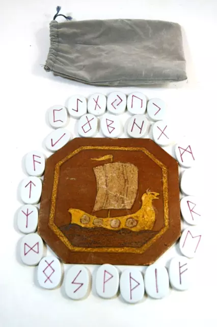 Tarot Teller’s Oracle's RUNE STONES SET of 25 Ceramic Tiles w/ Bag