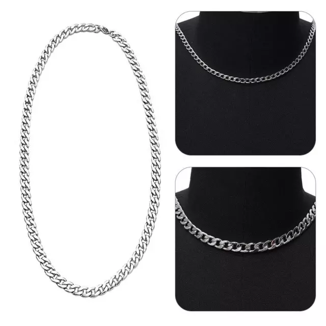 Silver Choker Cool Stainless Steel Necklace Heavy Link Cuban Chain Metal Collar