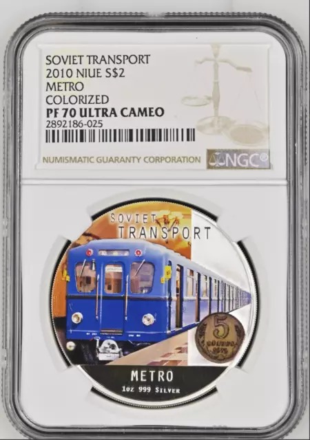 2 Dollars 2010 Niue Soviet Transport Metro Silver Proof Ngc Pf70