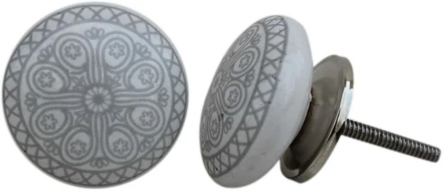 Grey and White Hand Painted Ceramic Artncraft 12 Knobs Cabinet Drawer Pull