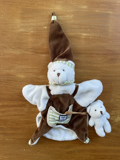 0/Peluche marionnette ours blanc poche DOUDOU ET COMPAGNIE marron + bébé