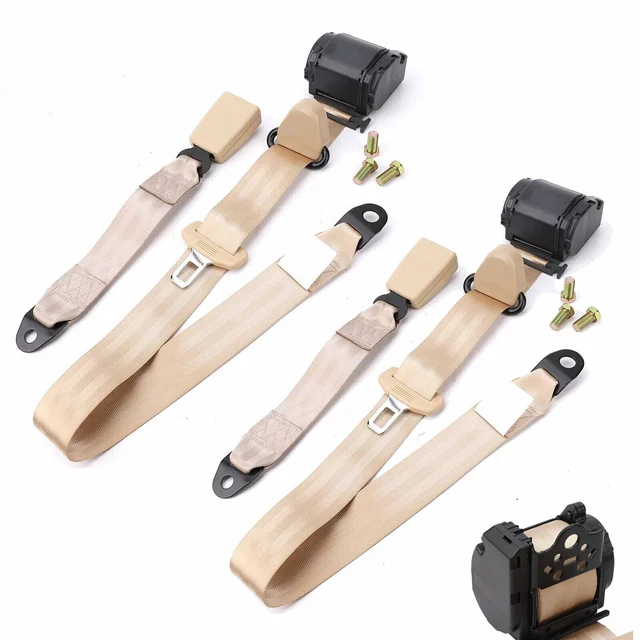 Retractable 3 Point Car Safety Seat Belt Lap & Diagonal w/Release Camlock 2 Set