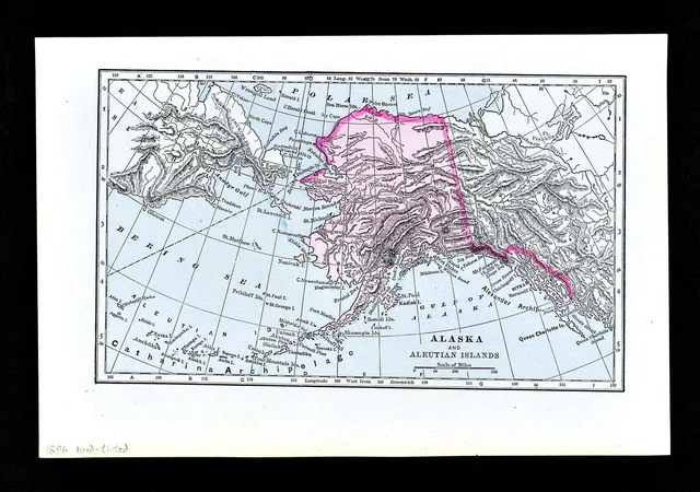 1896 Johnson Map - Alaska & Aleutian Islands - Sitka Yukon River Kodiac Island