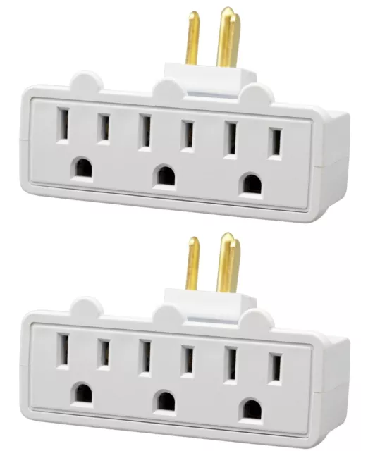 3 Outlet Grounded Swivel Wall Tap Splitter with 180° Rotating Plug - 2 Pack