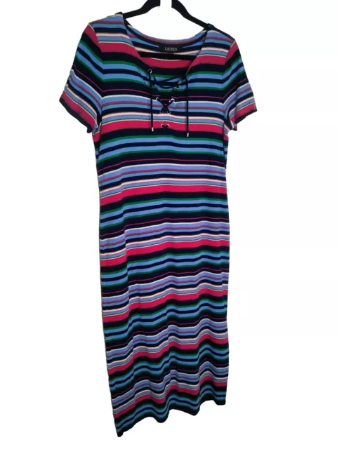 Ralph Lauren Women's Multicolored Striped Midi Dress Size XL