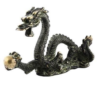 Fait à la Main Noir Patine Laiton Dragon Statue Avec Balle