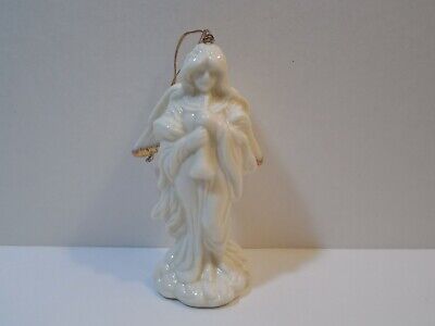 White Porcelain Angel Holding Horn Christmas Figurine Ornament ~ Gold Trim Wings