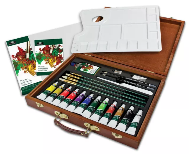 26 Piece Artist Deluxe Coloured Oil Colour Paint Tubes Wooden Case Set OIL2030