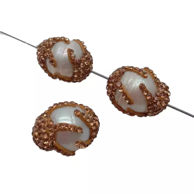 5Pcs Keshi Pearl Crystal Pave Potato Shape Beads Loose Spacer Jewelry Making