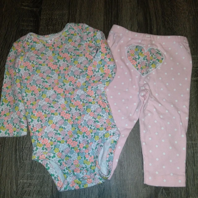 Carter's  2 pc Outfit set -bodysuit & pants- Baby Girl Floral  Pink 9 Months
