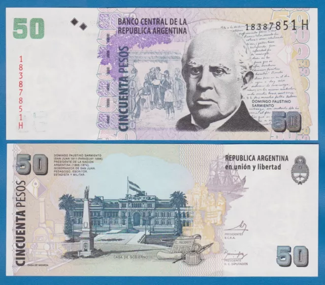 Argentina 50 Pesos P 356 (ND 2003-2013) UNC Suffix "H" Series (2014).